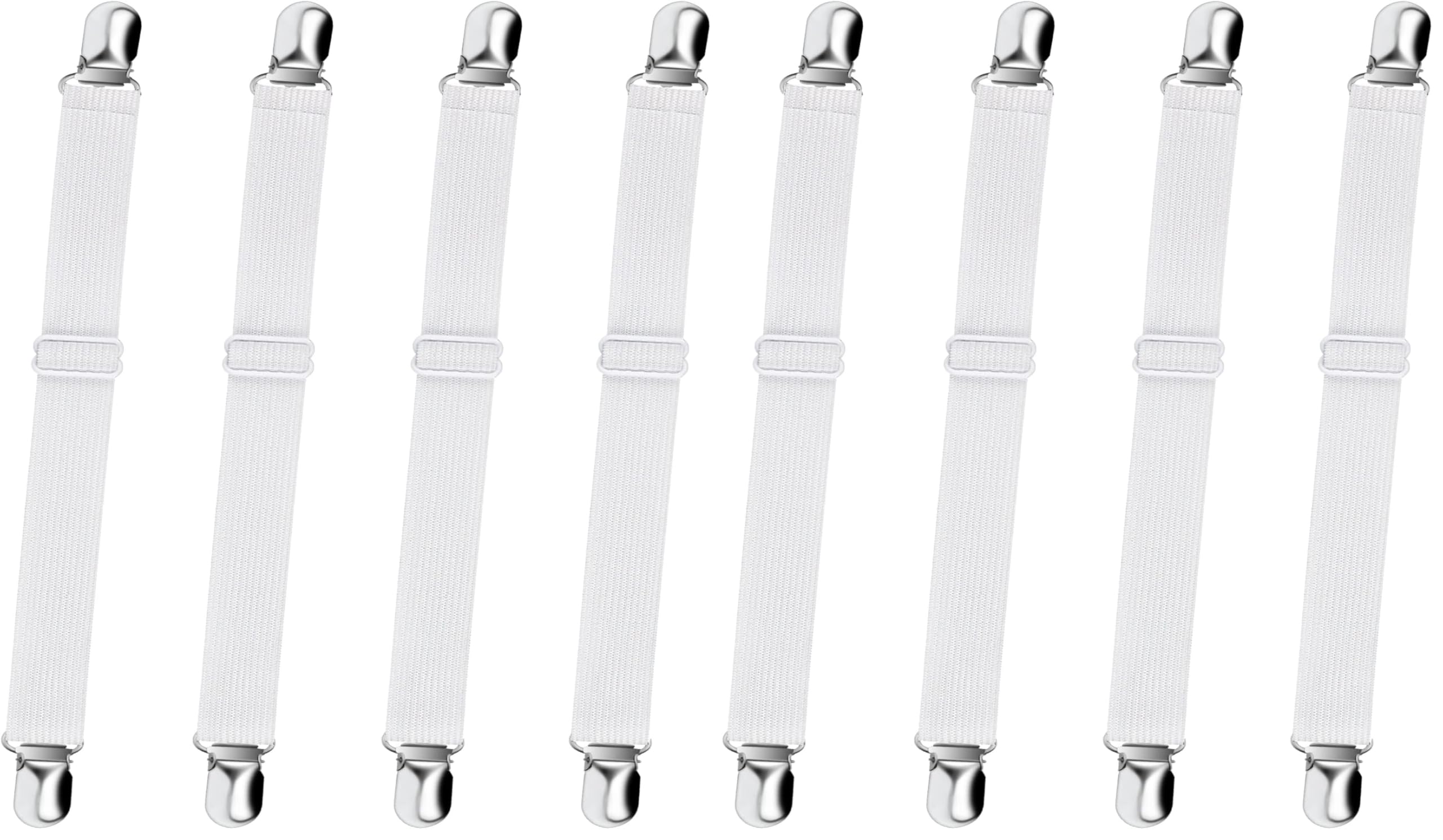 Bed Sheet Straps, Sopito Adjustable Elastic Fitted Sheet Corner Holders Straps to Stay in Place, Non-Slip Fasteners Clips Compatible for Crib to King Size Bed, White 4Pcs (Pack of 2)