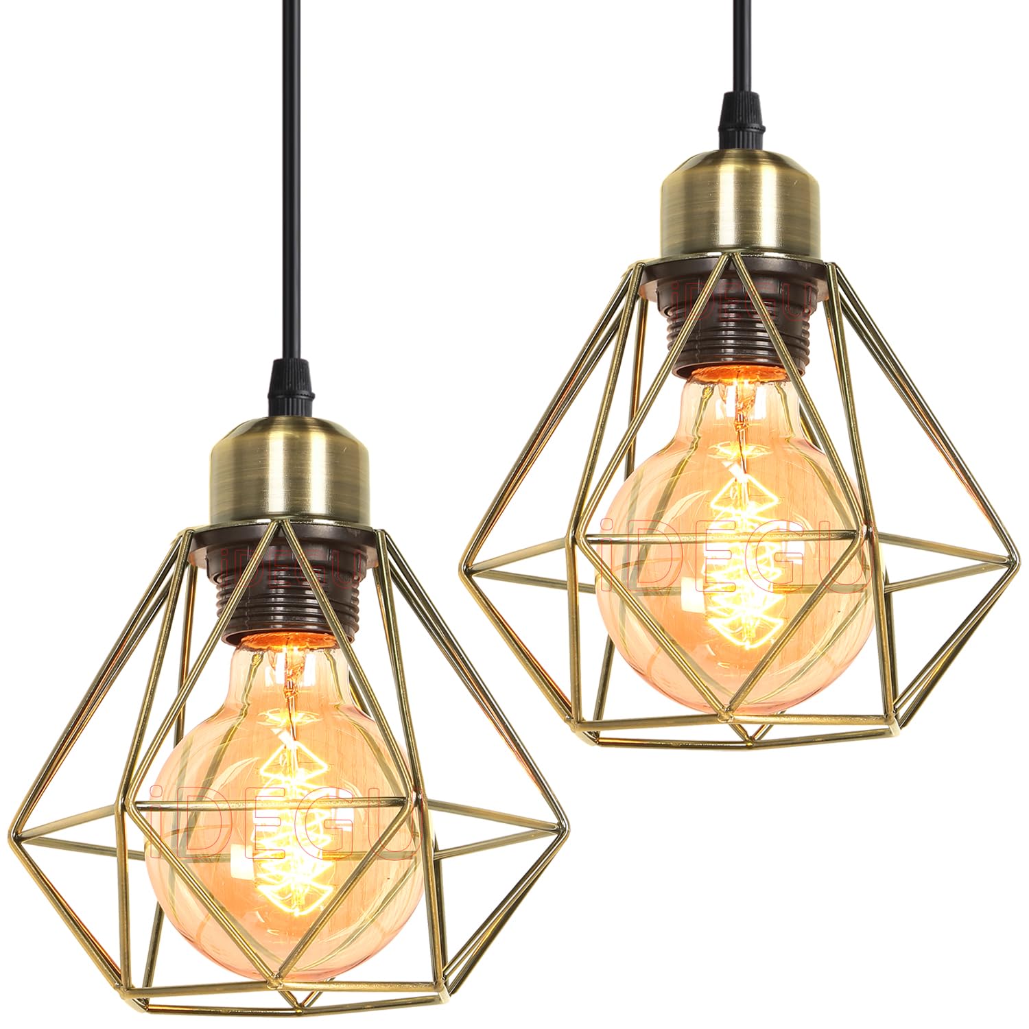 iDEGU Set of 2 Vintage Ceiling Pendant Light Fitting, 16cm Geometric Cage E27 Industrial Hanging Light Fixture Metal Chandelier Lamp Shade for Bedroom Living Room Dining Room (Bronze, 1-Light) — image 1