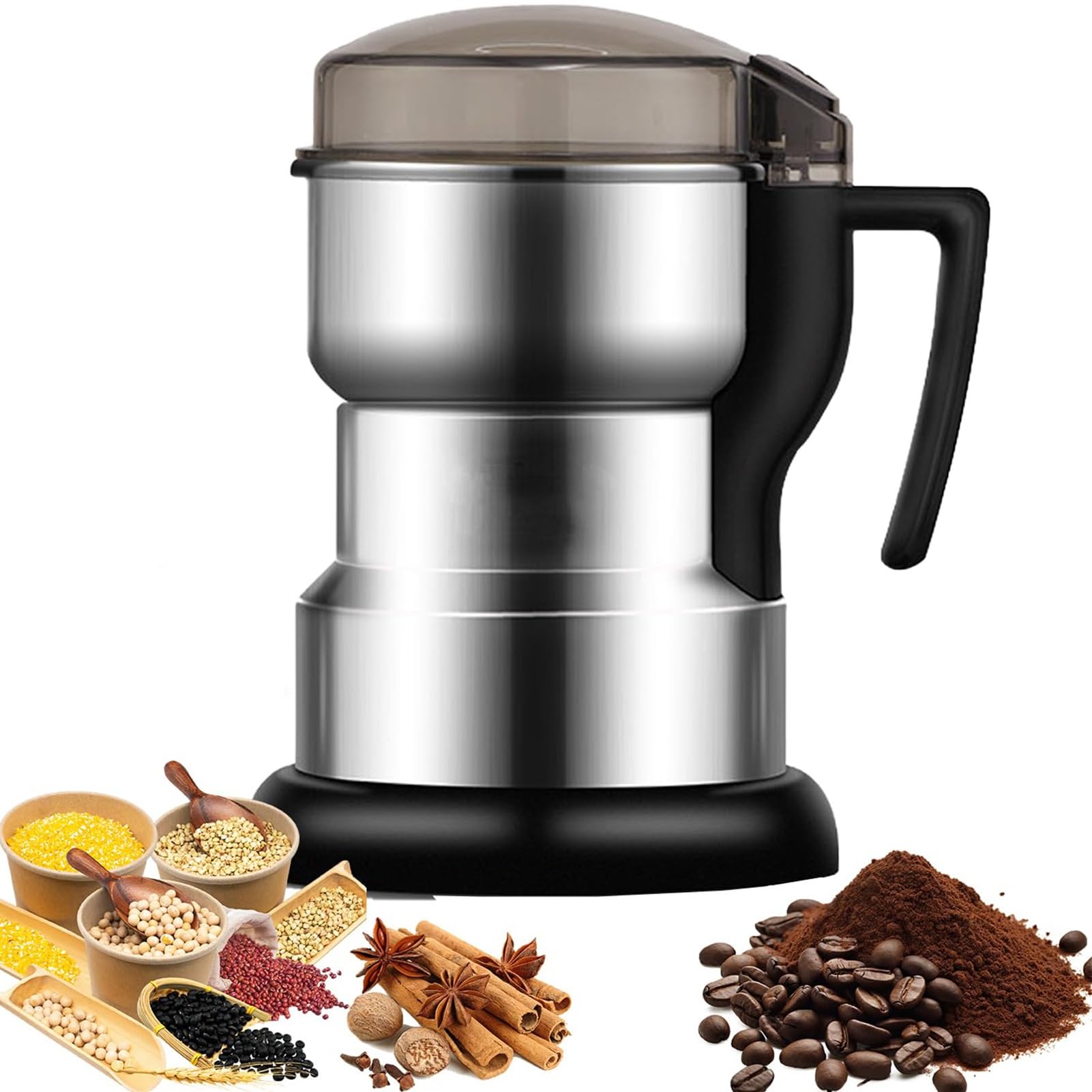 Macina spezie elettrico, mulino for macinazione domestico, frullatore for spezie da 400 W, corpo interamente in acciaio inossidabile, macchina for macinazione a secco, frantumazione ad alta velocità