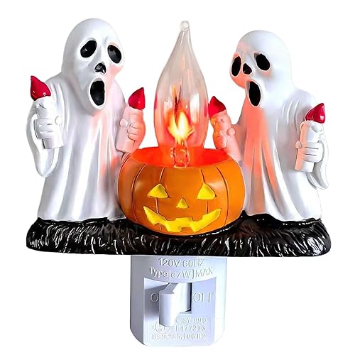 Ghost Campfire Nightlight,Halloween Campfire Flickering Night Light,3D Spooky Fire Marshmallow