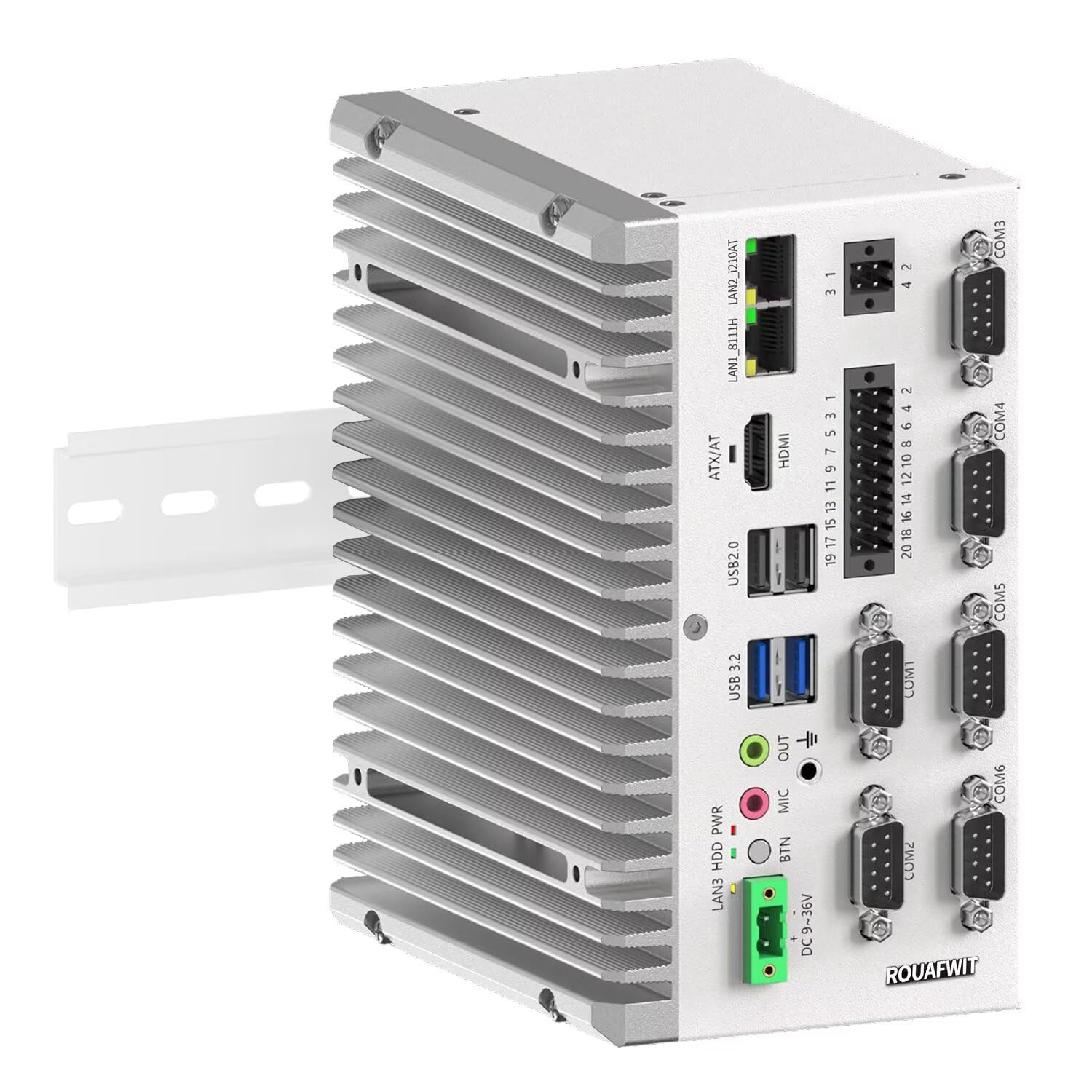 Industrie Mini PC Lüfterlos Fanless Embedded Computer J6412 Dual LAN 6COM 16Pin GPIO 4USB 4K Display Auto Power On DDR4 0G RAM 0G SSD