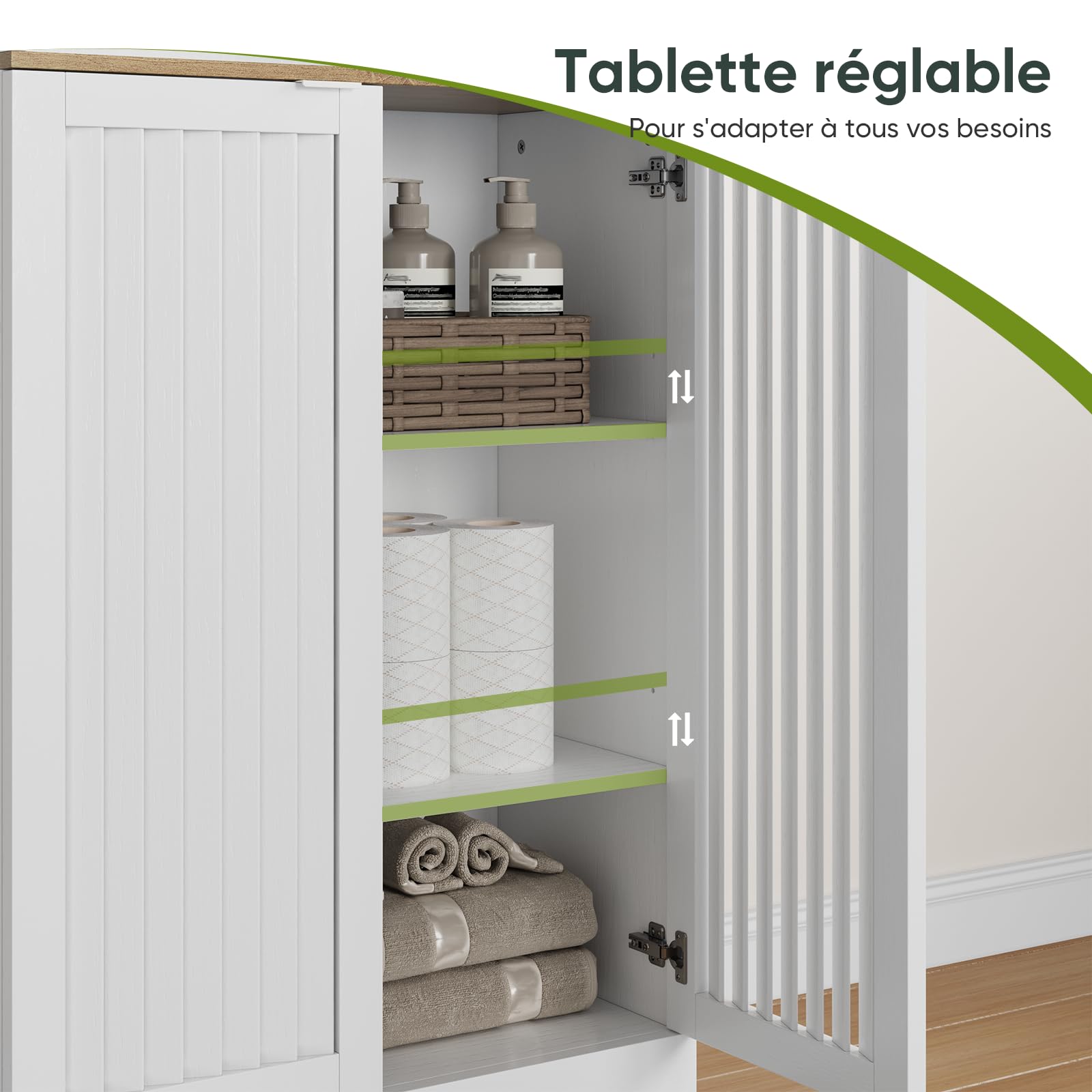 Smart FENDEE Armoire de Rangement Haute pour Salle de Bain, Style Fermier avec Porte à persiennes et étagère réglable, Armoire indépendante Blanche pour Salle de Bain, Cuisine et Salon