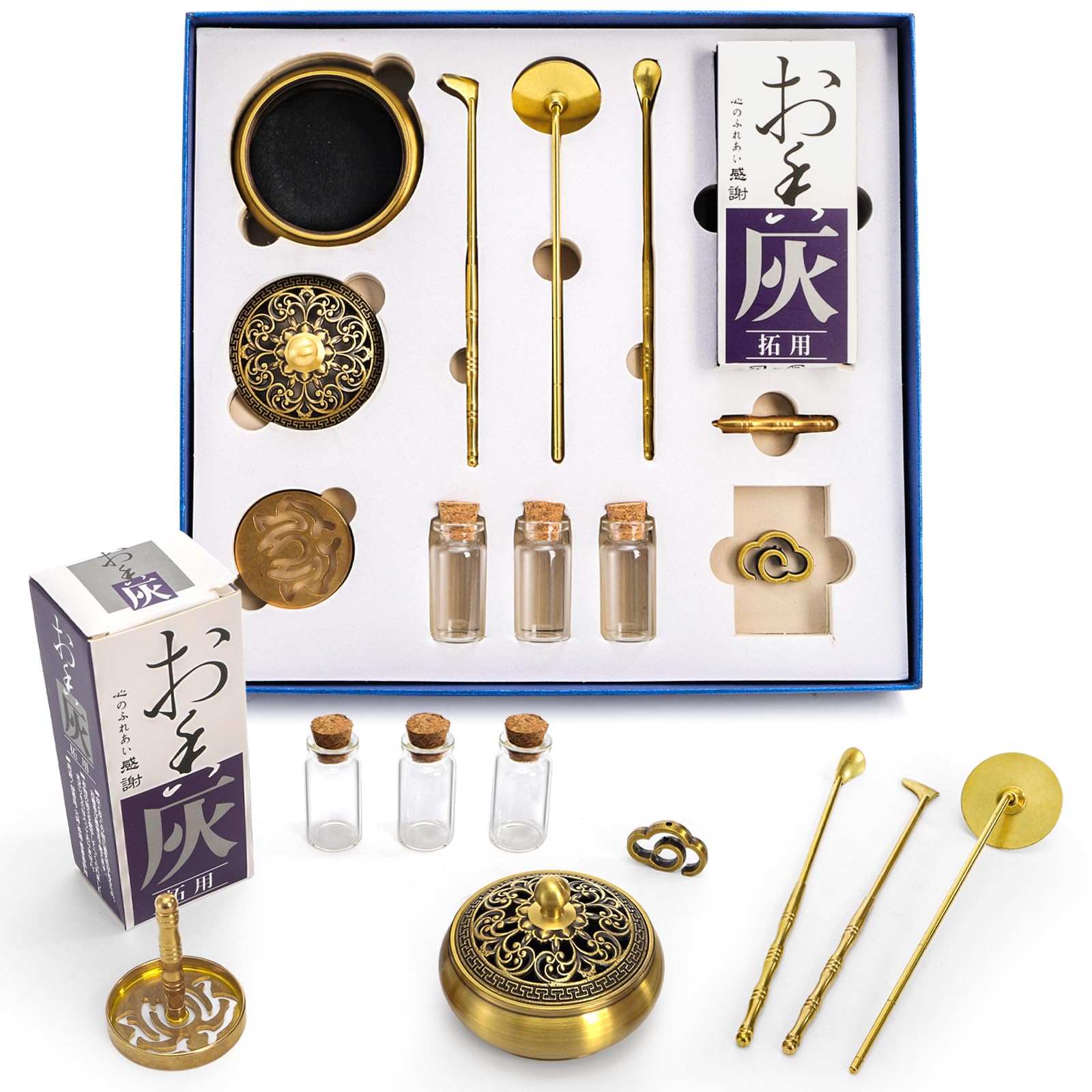 Noamus 12 Pcs Incense Burner Kit, Brass Powder Ash Making Set with