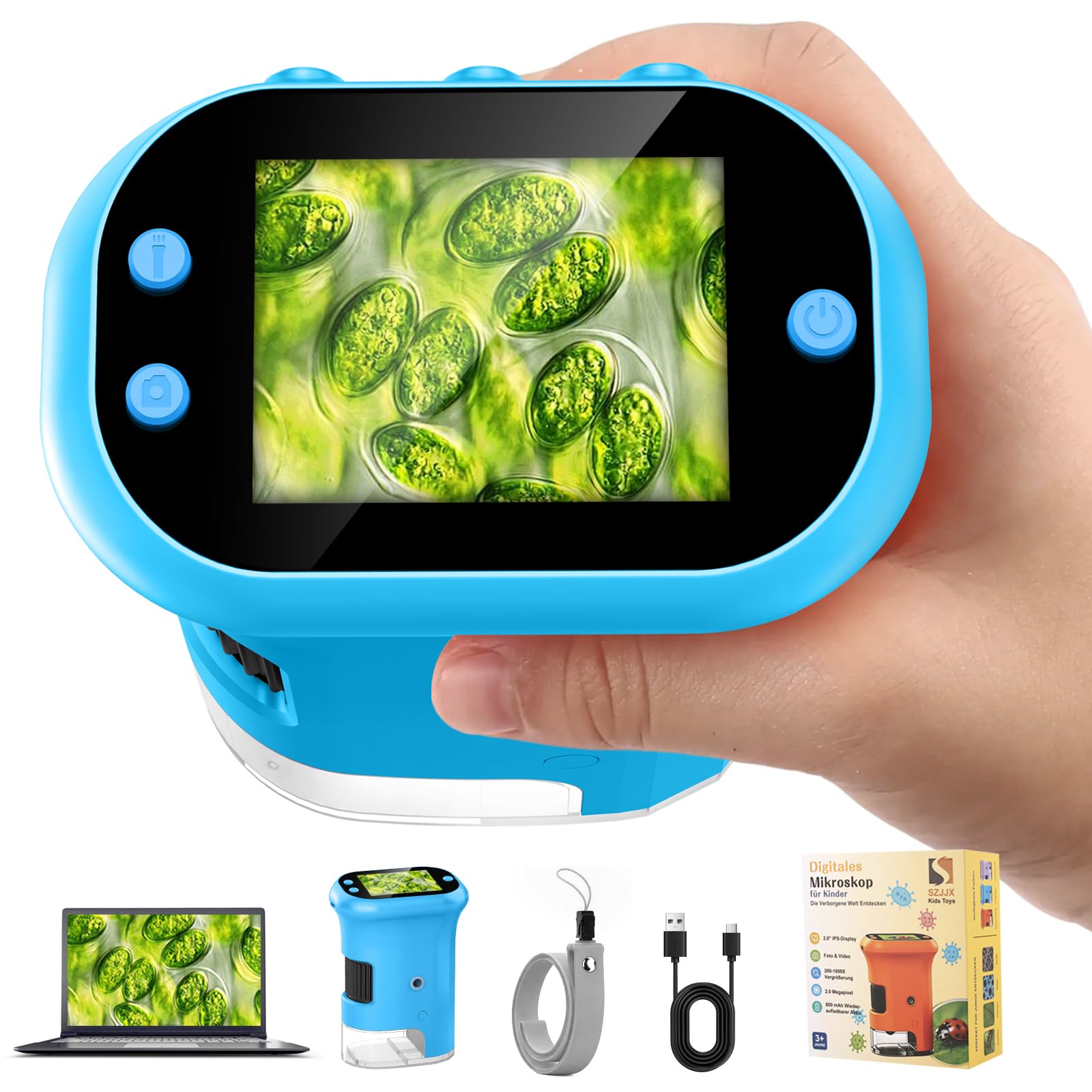 Microscopio digitale portatile 1000X per bambini, microscopio tascabile con schermo HD, per giardino, foresta ed esperimenti, regalo di compleanno per ragazze e ragazzi dai 3 anni in su, blu