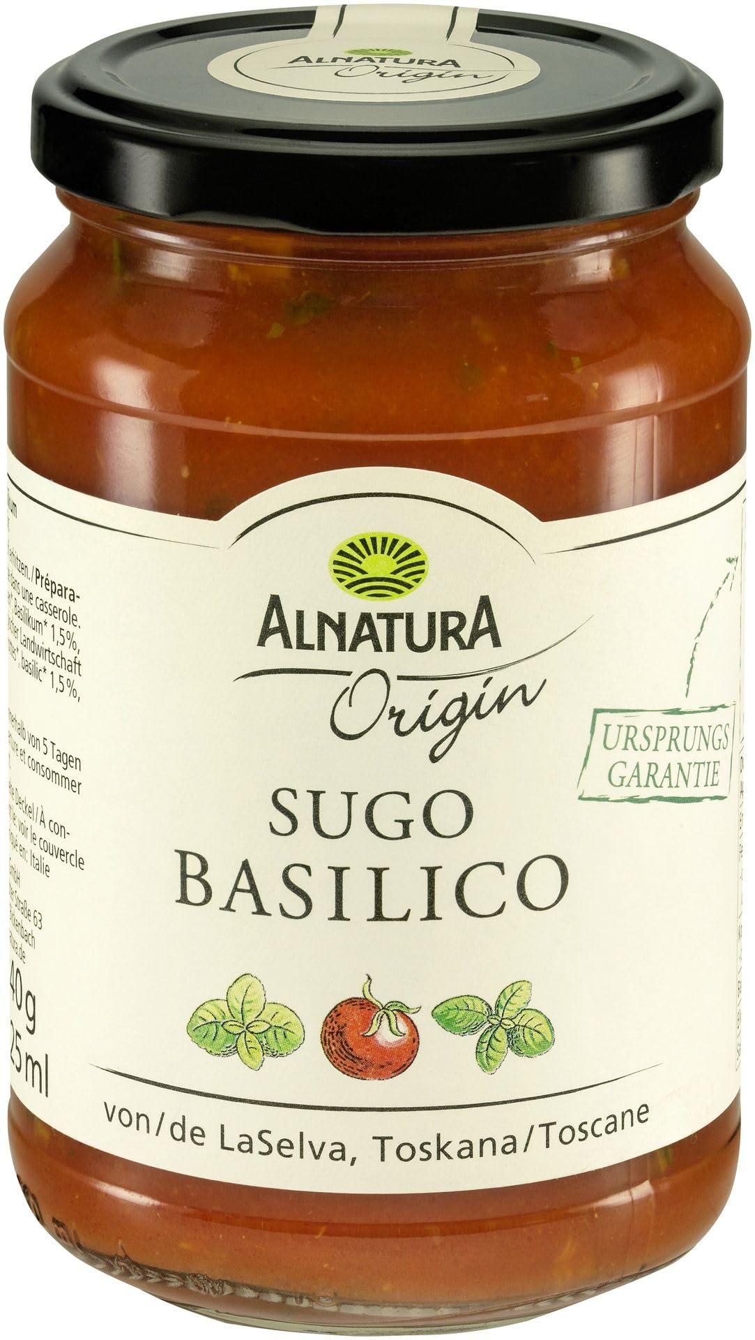 Alnatura Bio Origin Sugo Basilico, 325 ml (Packung mit 6)