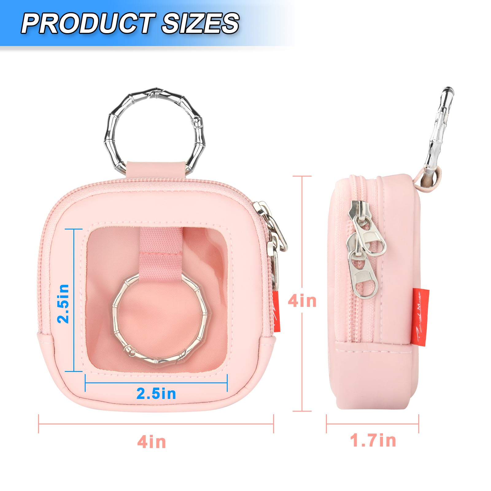 Homakover Hair Tie Organizer Bag with Clear Window, PU Leather Portable Hair Tie Holder with O Ring, Hanging Storage Container for Hair Accessories Cotton Swab Bobby Pin Small Items