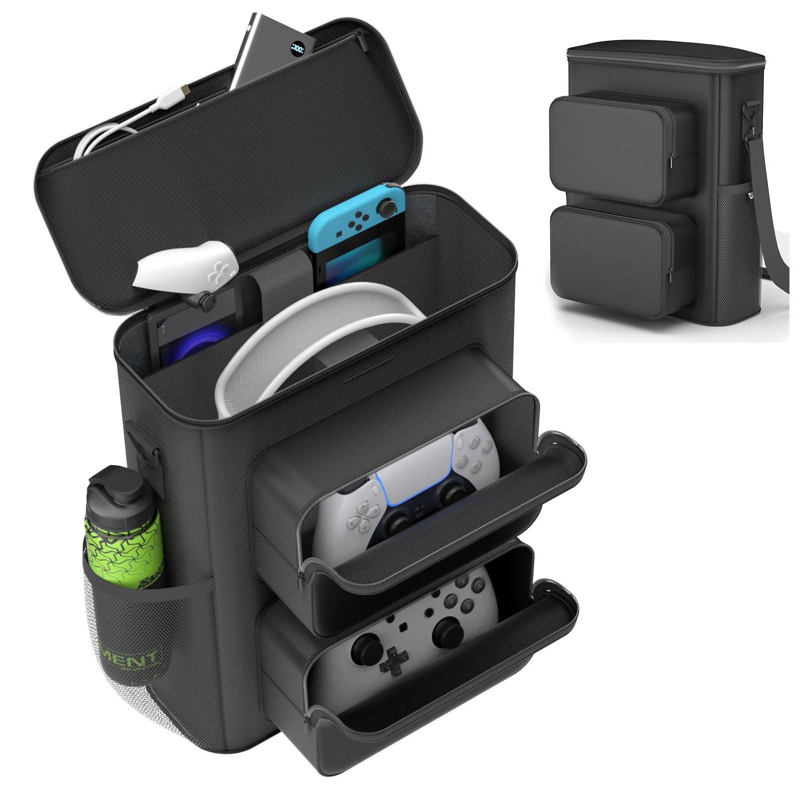 KDD Carrying Case Compatible with Gaming Headset and Controllers, Travel Gaming Console Bag with Multiple Pockets for Playstation 5 Controllers, PS Portal, Headphone, Game Cards and Accessories Kits