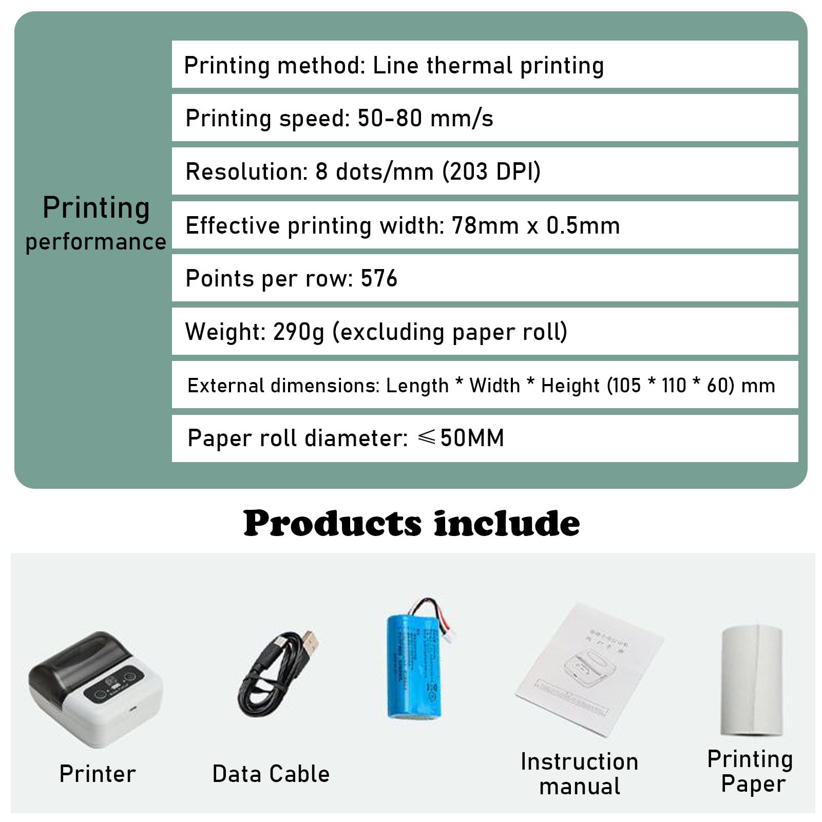 Impresora Térmica Portátil de Recibos, Bluetooth, USB Recargable