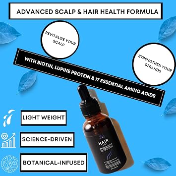 HM Hair Growth Serum with Biotin Castor Oil Amino Acids & Lupine Protein Prevent Hair Damage and Hair Loss Scalp Serum for Fuller & Stronger Hair Vegan Non-Greasy