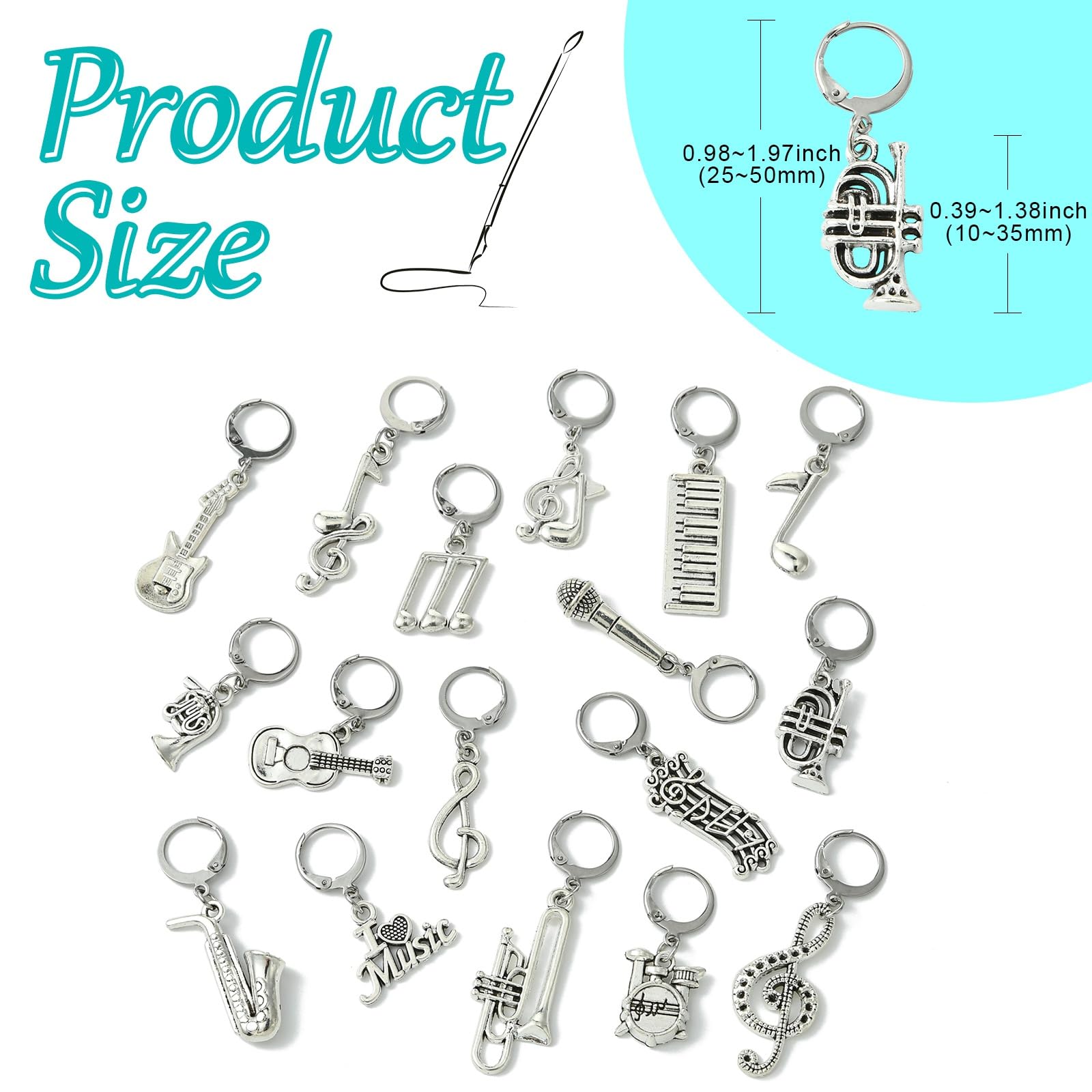 Gythara 62 pcs 31 Style Tibetan Style Instrument Theme Alloy Stitch Markers Guitar Piano Music Saxophone Leverback Earring for Knitting Crocheting DIY Jewelry Craft Bag Decoration