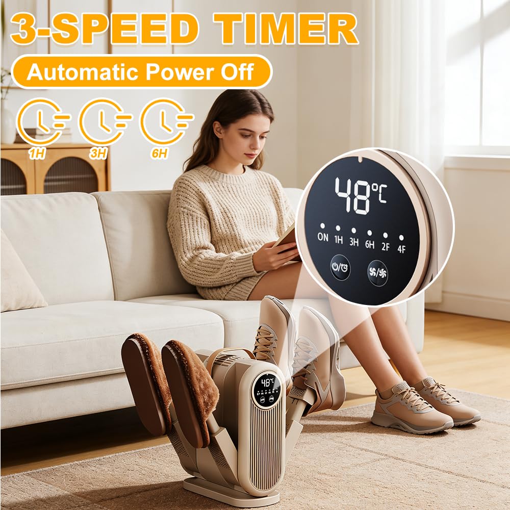 Schuhtrockner Elektrisch, Schuhwärmer mit Verstellbarer Länge, 48℃ Konstante Temperaturheizung, Drei-Gang-Timing, Antibakteriell, Shoe Dryer für 2 Paar Schuhe/Handschuhe
