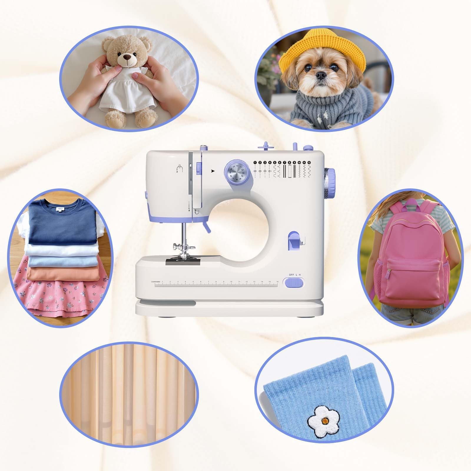 Macchine da cucire semplici, ideali per principianti, 12 punti integrati, kit da cucito base incluso, 2 pedali di velocità, perfetto per uso domestico -S5