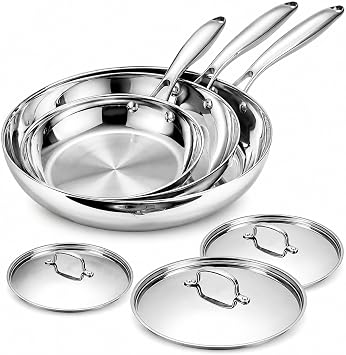 USELUCK Tri-Ply Stainless Steel Frying Pan Set, 8/10/12 Inch