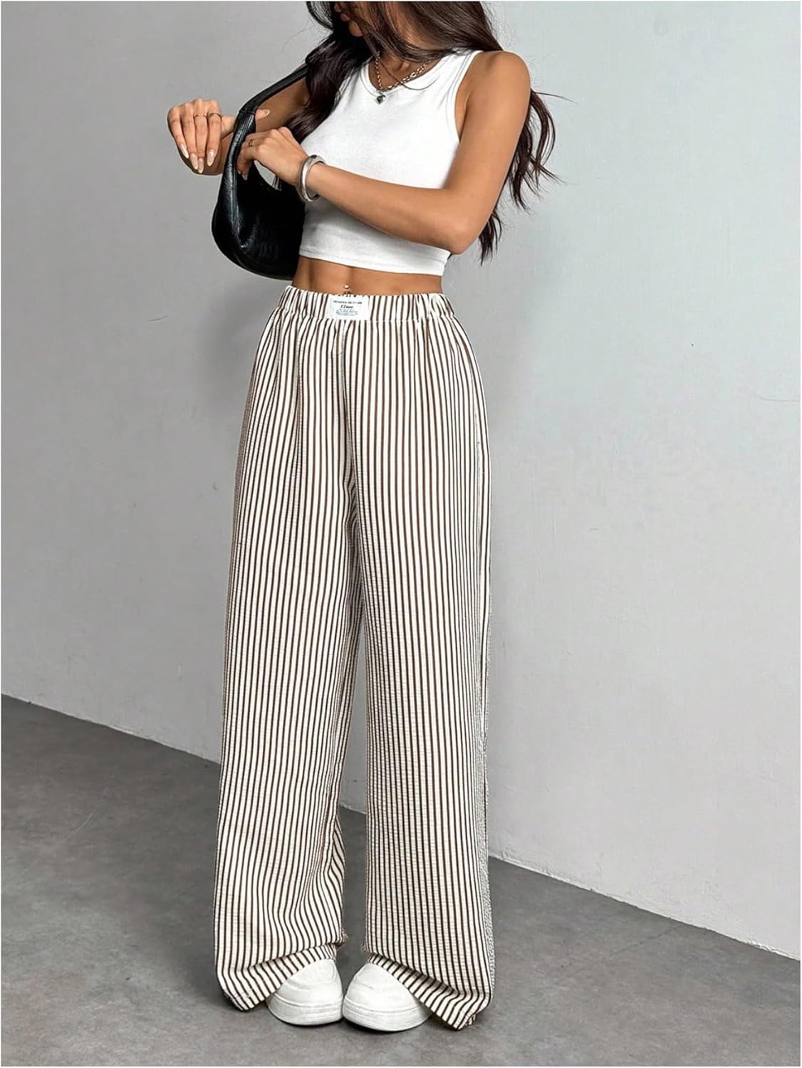 SHENHE Women's Striped Wide Leg Pants Elastic High Waist Casual Baggy Pants Travel Trousers - Image 4