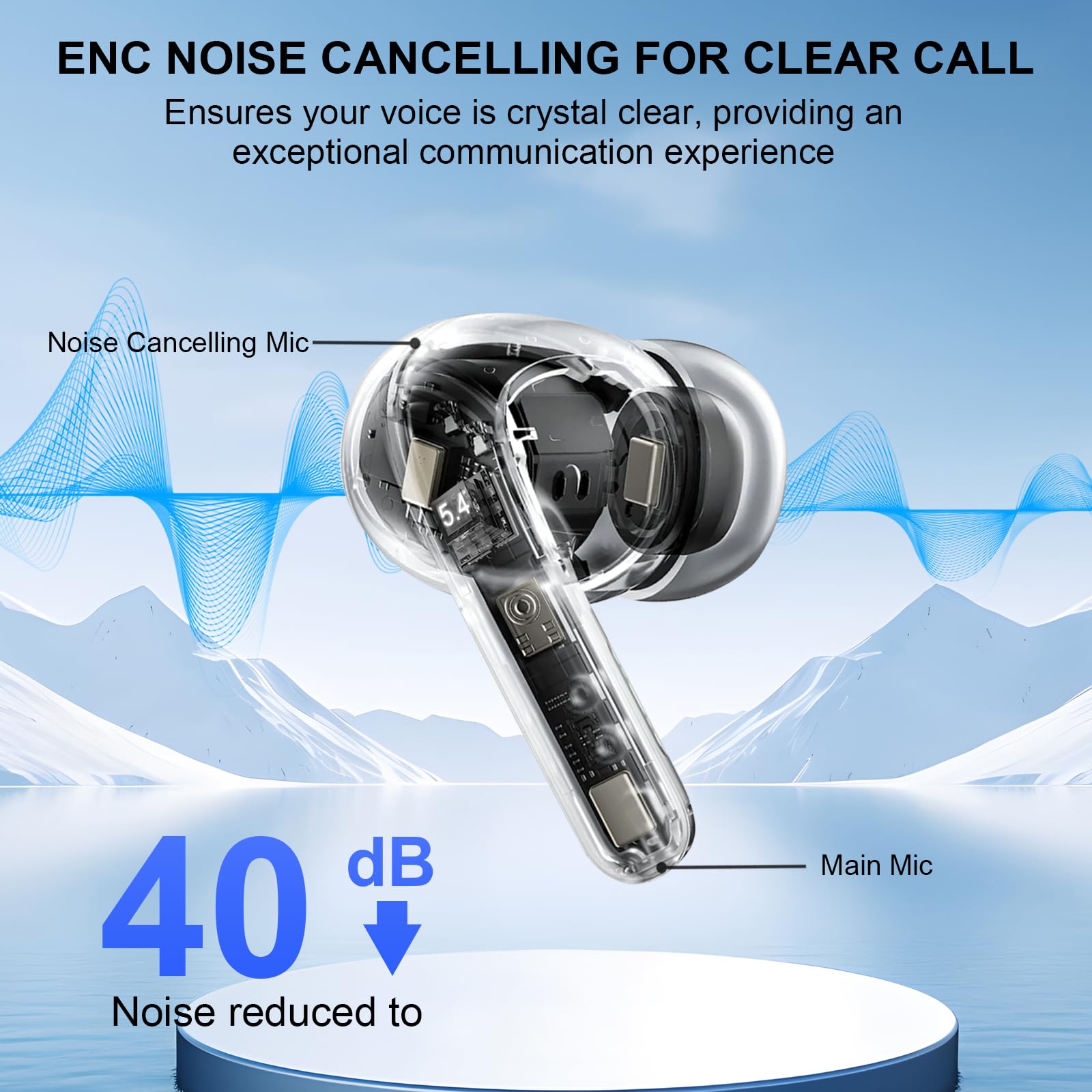 Cuffie Bluetooth, Auricolari Bluetooth 5.4 Stereo HiFi, 48 Ore Cuffie Wireless In Ear ENC Cancellazione Rumore Mic, Cuffiette Sport IP7 Impermeabile, Cuffie Senza Fili USB-C, LED per Androide/iOS
