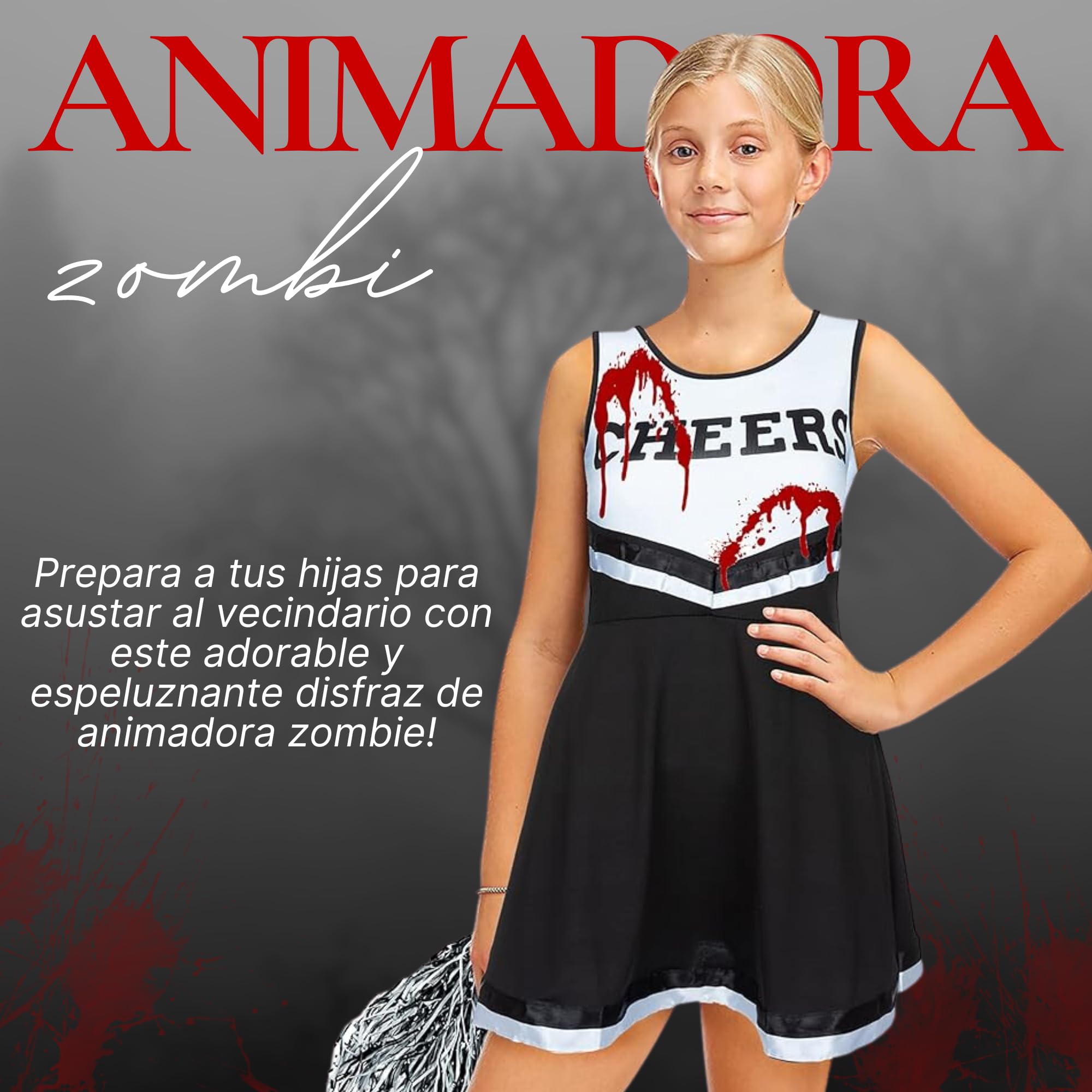 REDSTAR Dziewczyny Halloween Zombie Cheerleader Dead fantazyjny kostium dla dzieci uczennica upiorne dziecko zombie z tubą sztucznej krwi - kostiumy na Halloween imprezy