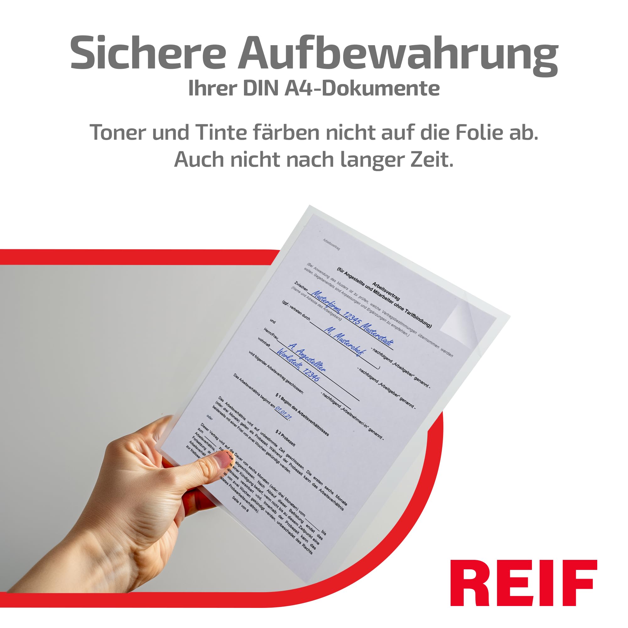 14080G Sichthülle A4, 100 Stück aus Green-PE Stärke 0,160 mm, dokumentenecht, oben und seitlich offen, Dokumentenhülle für bis zu 100 Blatt, Made in Germany