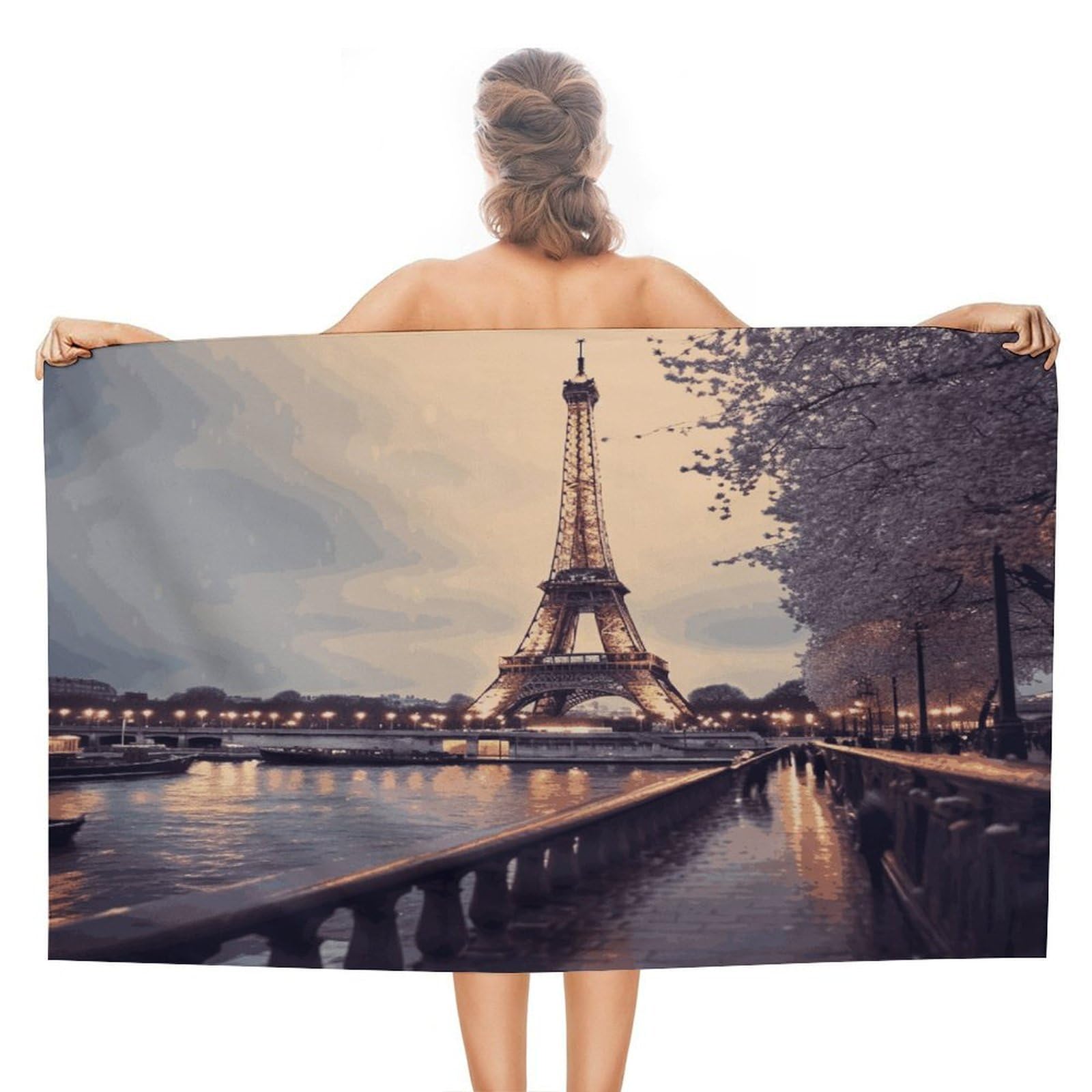 VstaDank Eiffel Tower Winter Rainy Bath Towel Stylish Double-Faced Pile Travel Towel Soft Absorbent Beach Towel for Pool Swim Sports Camping Adults Gift 51X31 Inch
