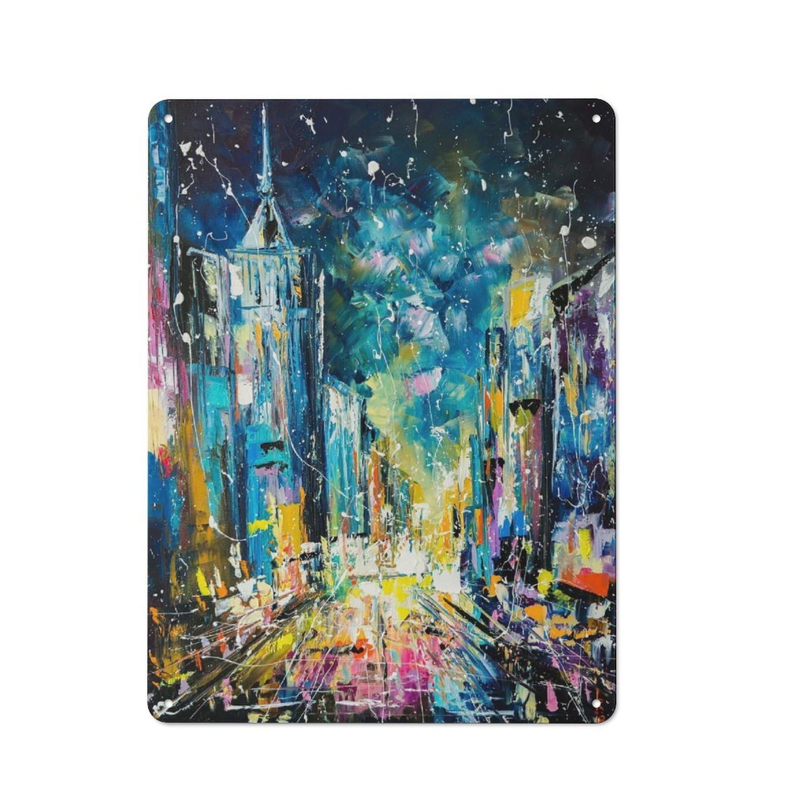 Junmoney Evening On Fifth Avenue Retro Metal Plaque 40X30cm For Guest Room Or Hallway, Housewarming Present For People Styling Guest Room And Hallway