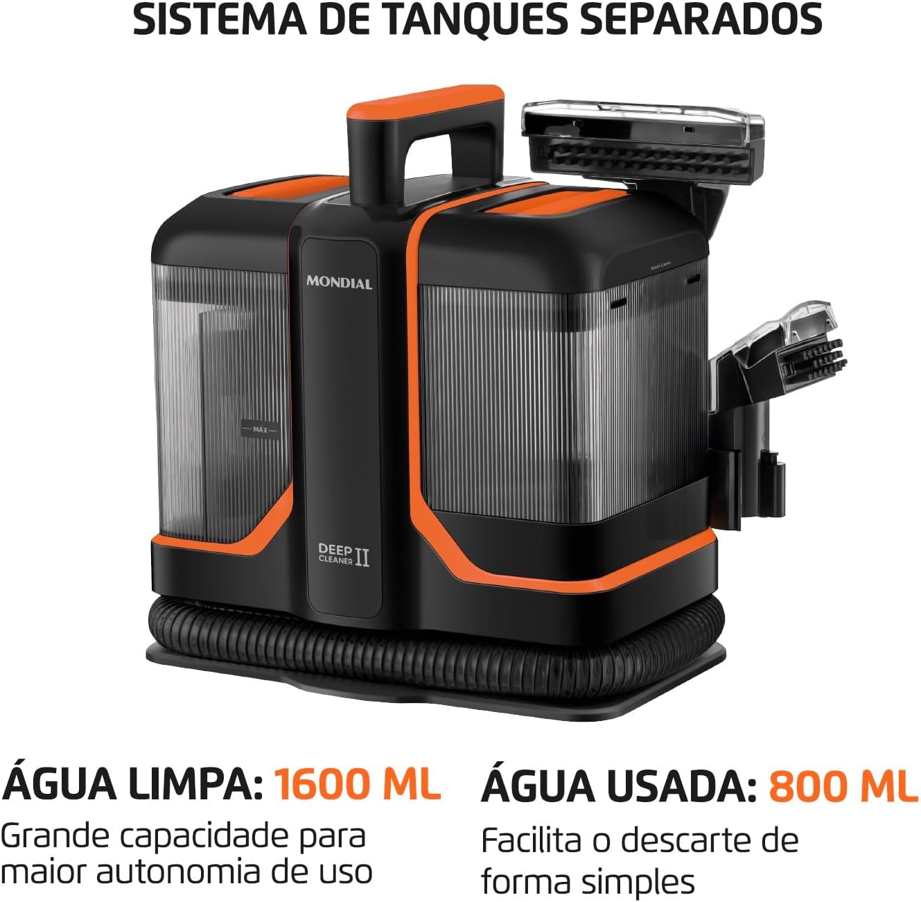 Extratora e Higienizadora Portátil Deep Cleaner II, Mondial, Preto/Laranja, 1800W, 220V - EXP-02-O