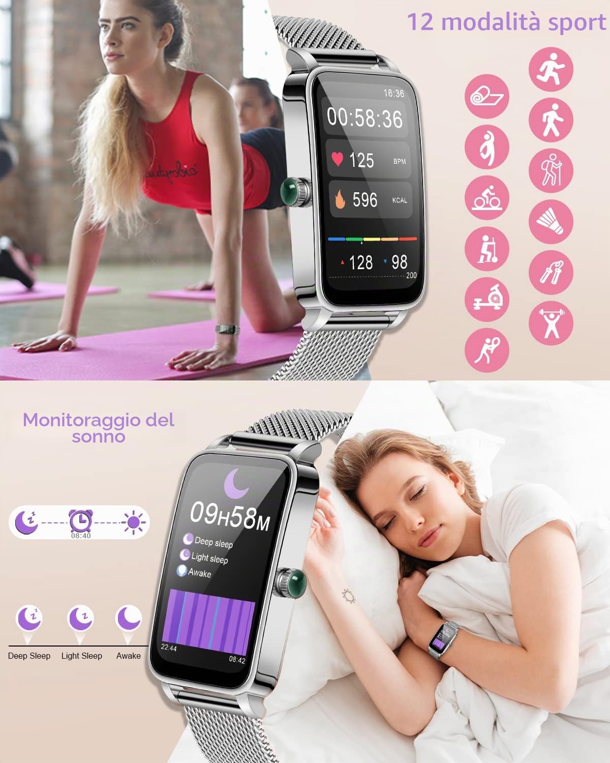 Smartwatch Da Donna Uomini Con 12 Modalità Sportive, Orologio Smartwatch Impermeabile IP68 Con/Cardiofrequenzimetro/Monitoraggio Del Sonno, Smart Watch Per iOS, Android