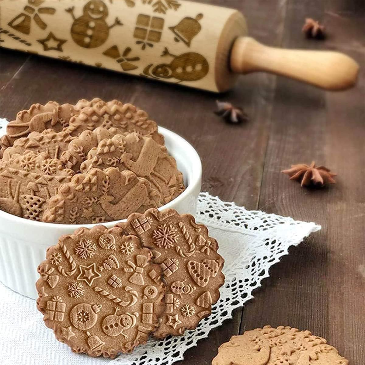 Amazon.co.jp: クッキーローラー クッキー型 ?棒 クリスマス柄 模様