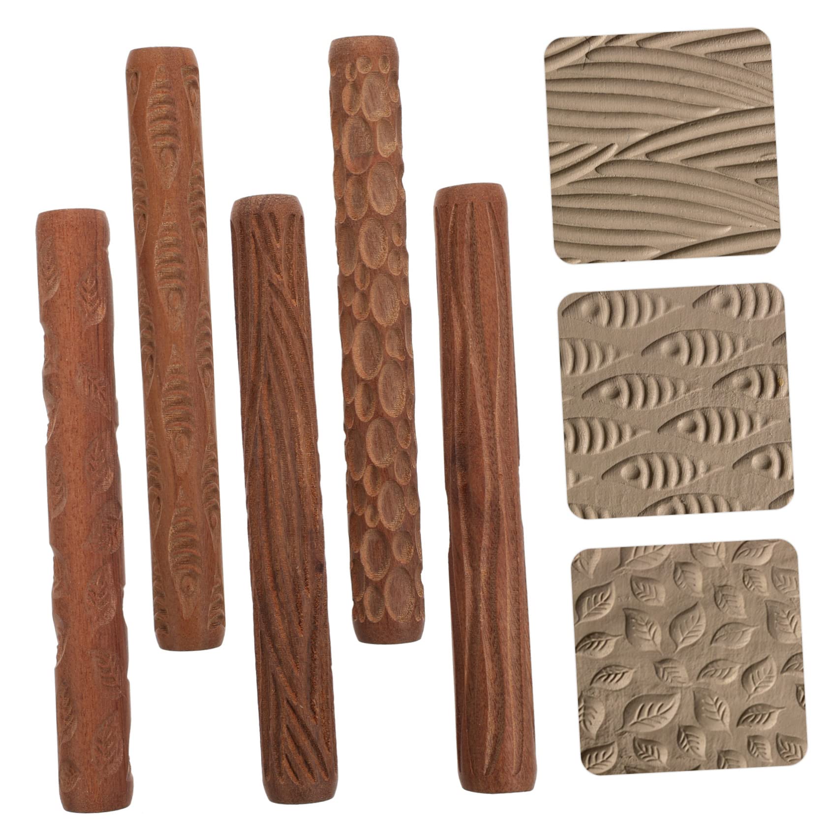 Cabilock Ensemble De 5 Rouleaux De Modelage en Argile avec Manche en Bois Et Outils De Poterie pour Lartisanat