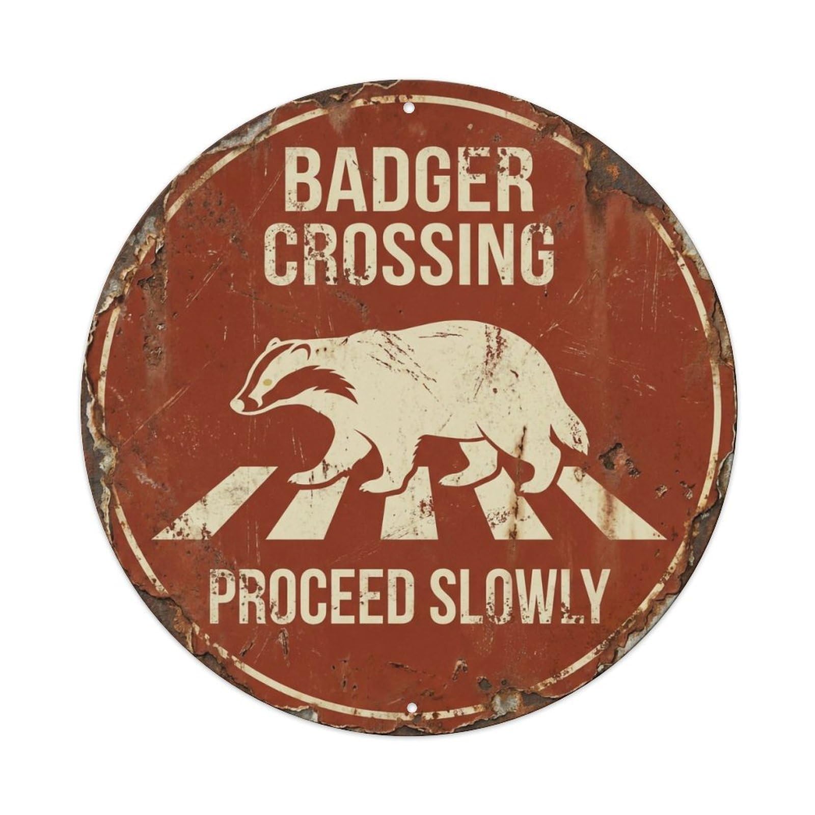 Badger Crossing Proceed Slowly Classic Metal Tin Sign