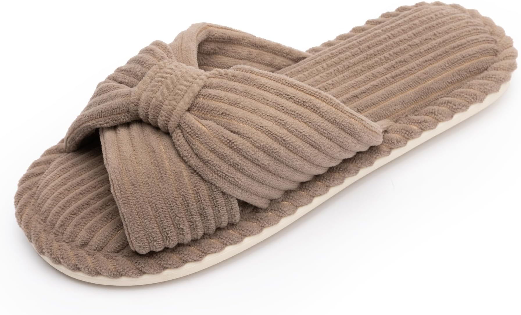 Chantomoo Slippers for Women Memory Foam House Womens Slipper Slides Home Bedroom Bathroom Spa Open Toe Corduroy Bow Slippers Cozy Comfortable