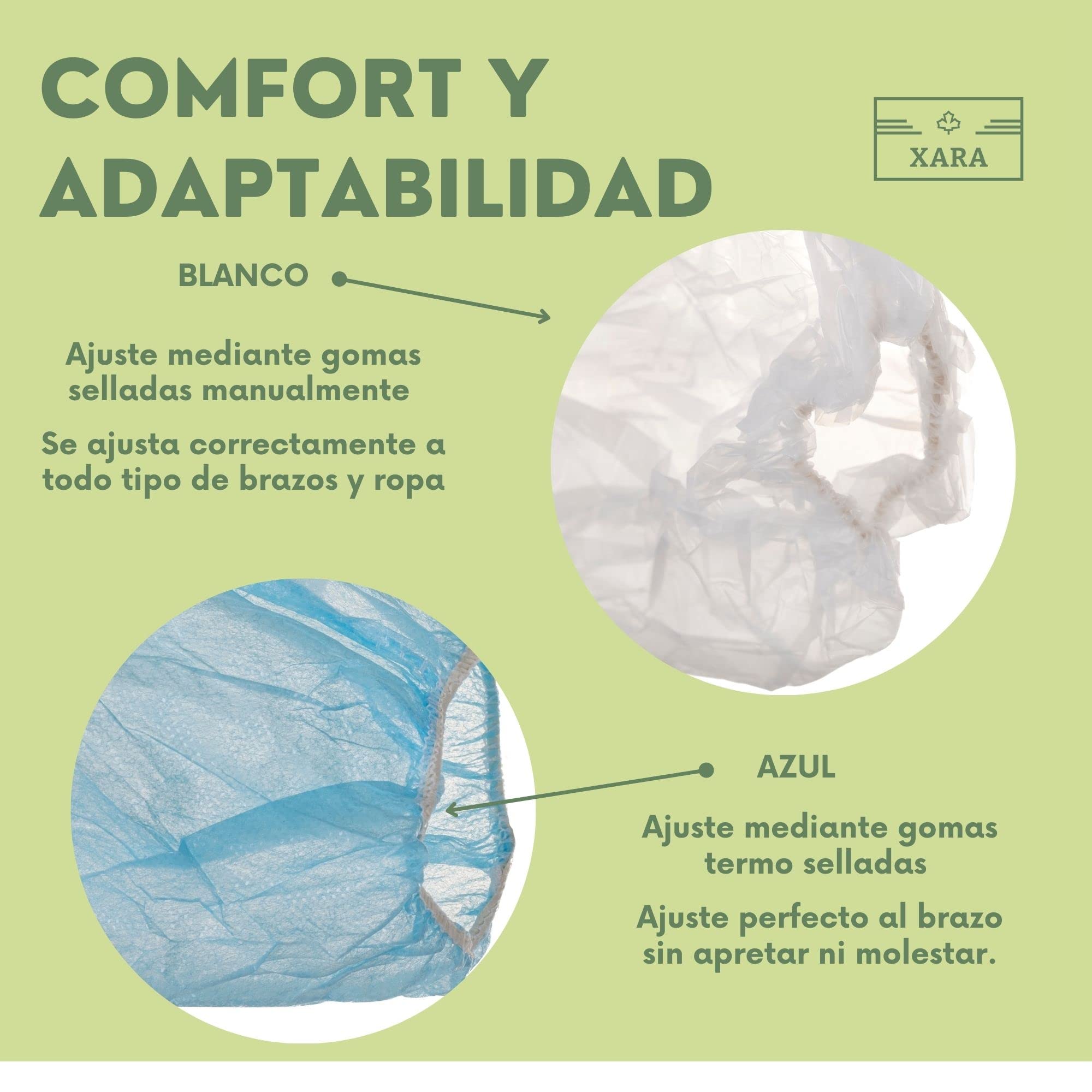 XARA - Cubre Mangas Laminado Ajustable PP+PE para Protección Sanitaria e Industrial – Alta Resistencia - 40x20 cm – Color Azul - Pack 100