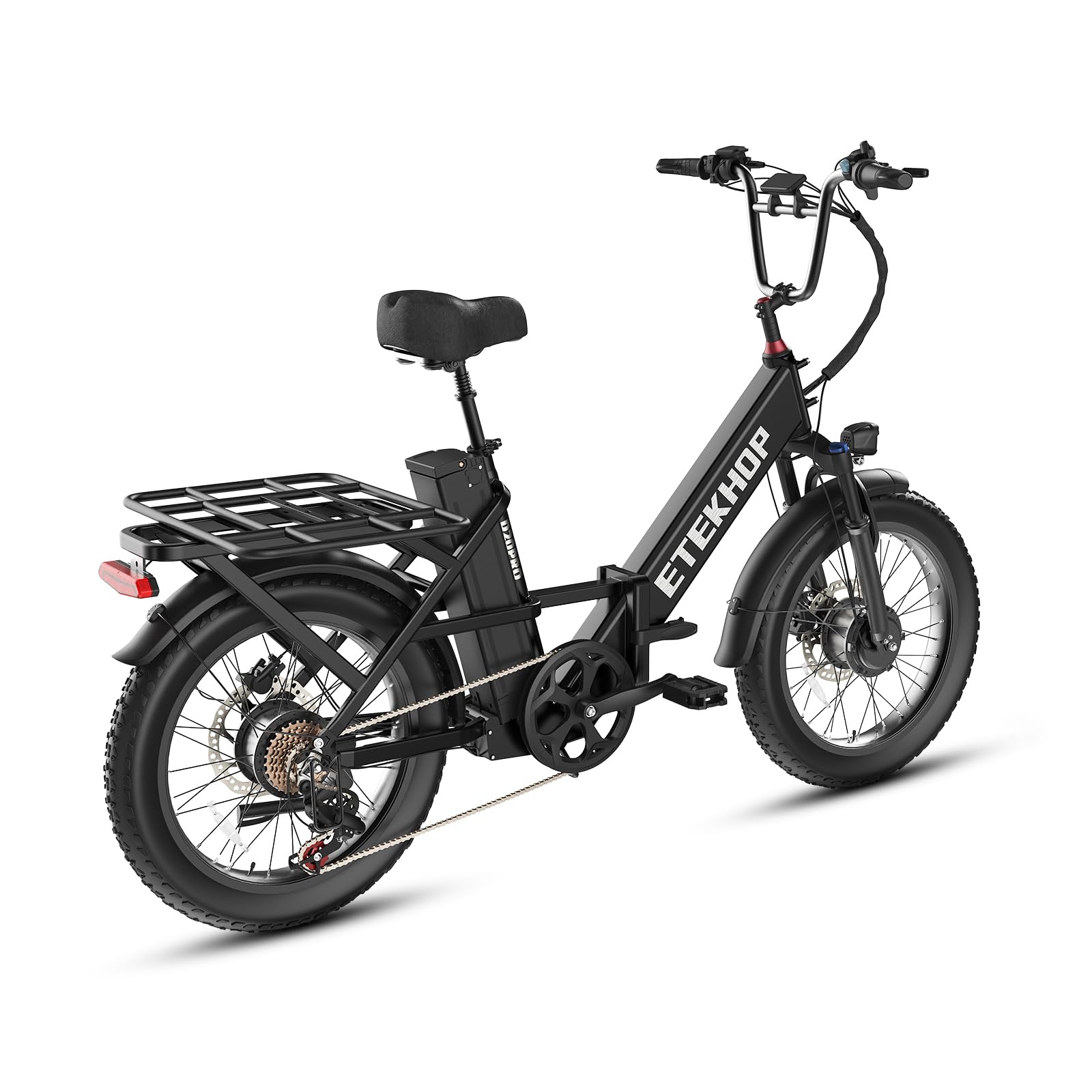 D20PRO Adult Electric Bicycle is Equipped with Single and dual 36V 20A/42.4Ah Removable Batteries, 20 x 3.0 Inch Wide Tires, and Hydraulic Brakes