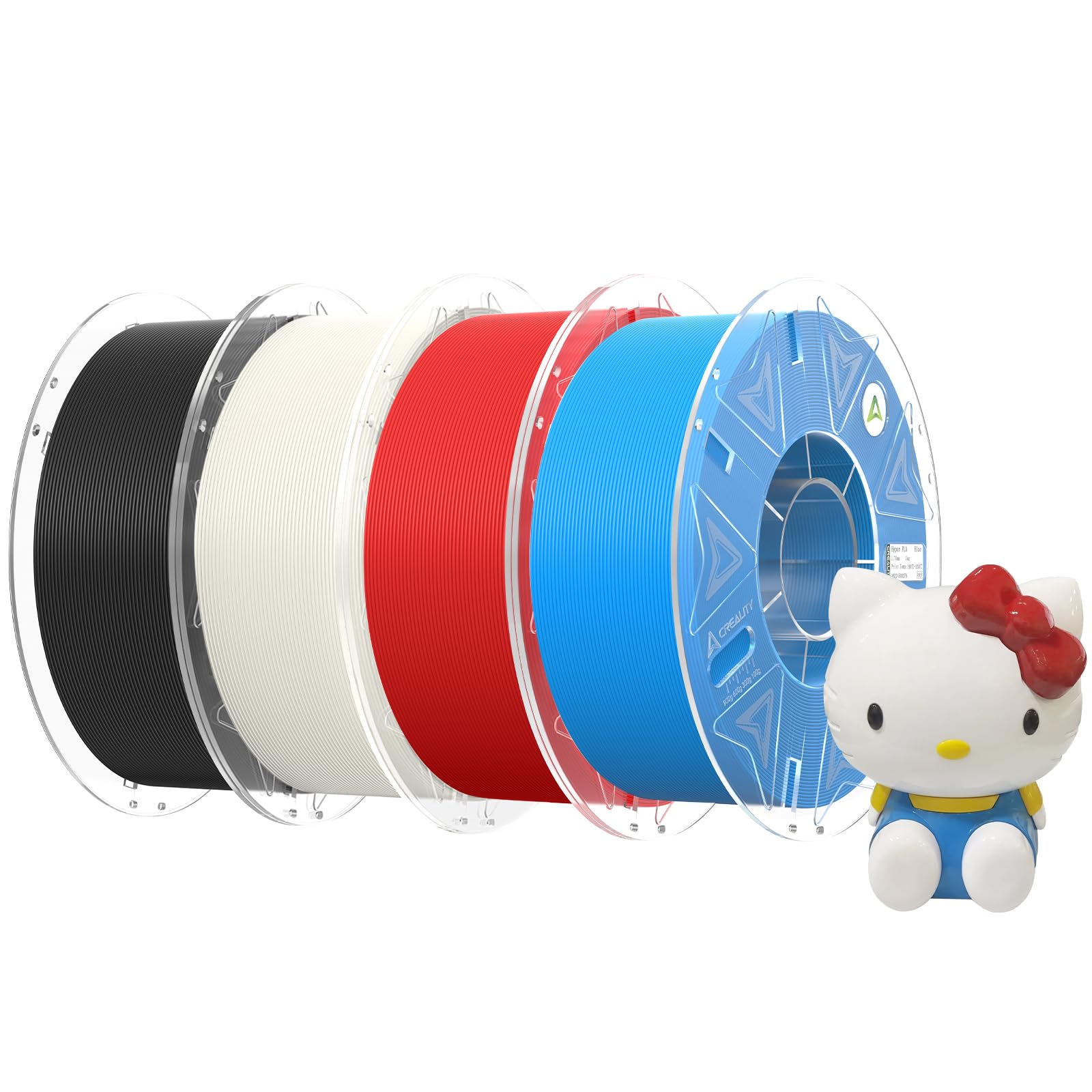 Creality Filamento ufficiale Hyper PLA nero+bianco+blu+rosso 4KG, filamento per stampante 3D RFID per stampa ad alta velocità, resistente, liscia, precisione dimensionale +/-0,03 mm, 4 rotoli