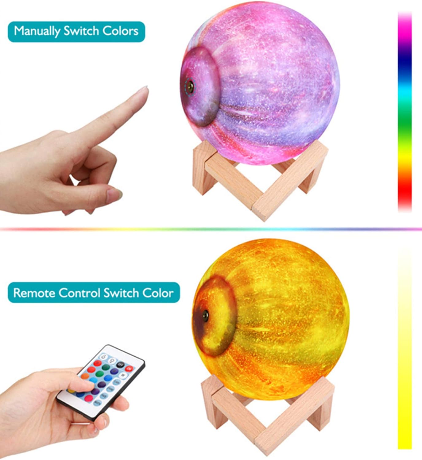 Moon Light, 5.9 Inch 3D Printed Galaxy Moon Lamp 16 Colors Dimmable Rechargeable Night Lights Perfect Gifts for Family and Friends