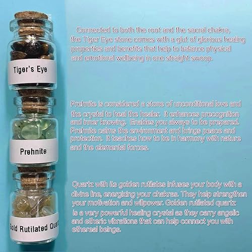 Miniatura 7 de Un juego de 45 piedras preciosas de cristal diferentes en botellas de vidrio, cristales curativos de chakras, cristales de brujería, juego de