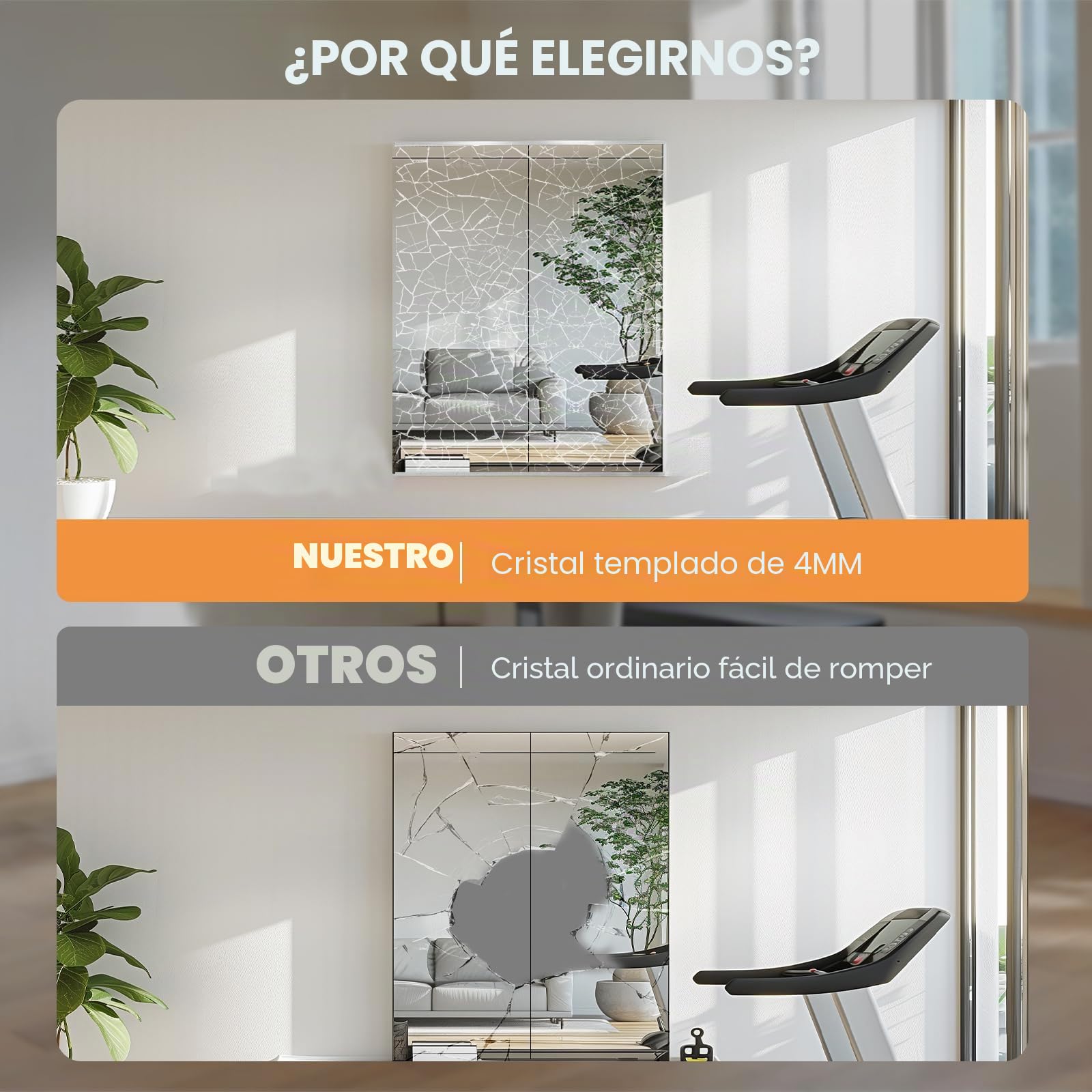 Pertetey - Espejos de Gimnasio para casa, 122 x 61 cm, sin Marco, Gran Espejo de Yoga de Cristal Templado, Espejo de Pared de Longitud Completa para Sala de Deporte, Estudio de Yoga, Dormitorio