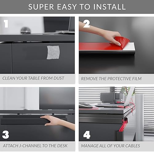 Miniatura 4 de Kit de canaleta de cables de canal J  Sistema de gestión de cables de escritorio para computadora  4 x 16 pulgadas, bandejas negras para
