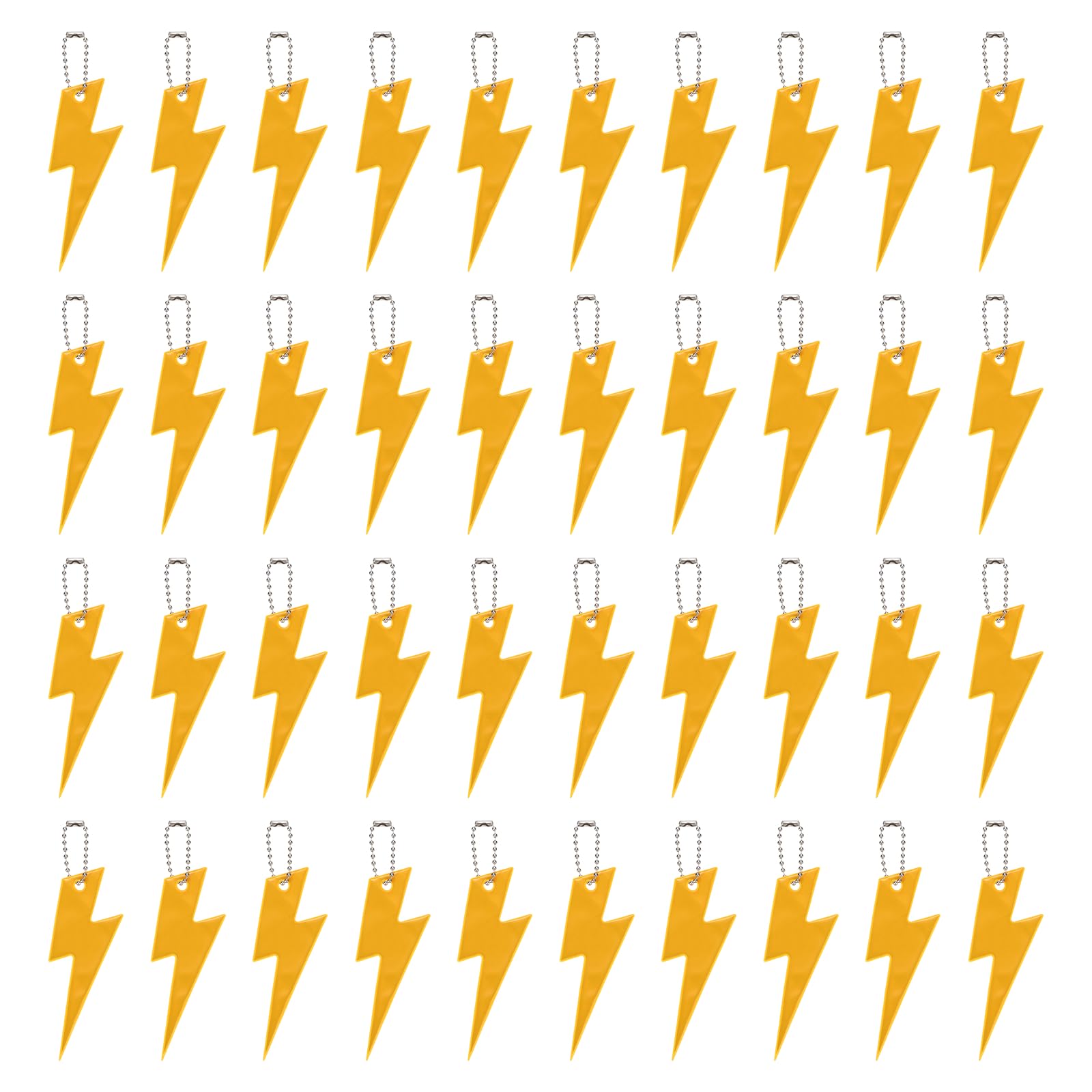 YELARXI Safety Reflector, Reflective Tags Pendant Thunder Shaped Safety Keychain with Chain Gold & 40Pcs - Fitting For(Keychain/Purses/Backpack/Wheelchairs Cycling/Running/Walking)