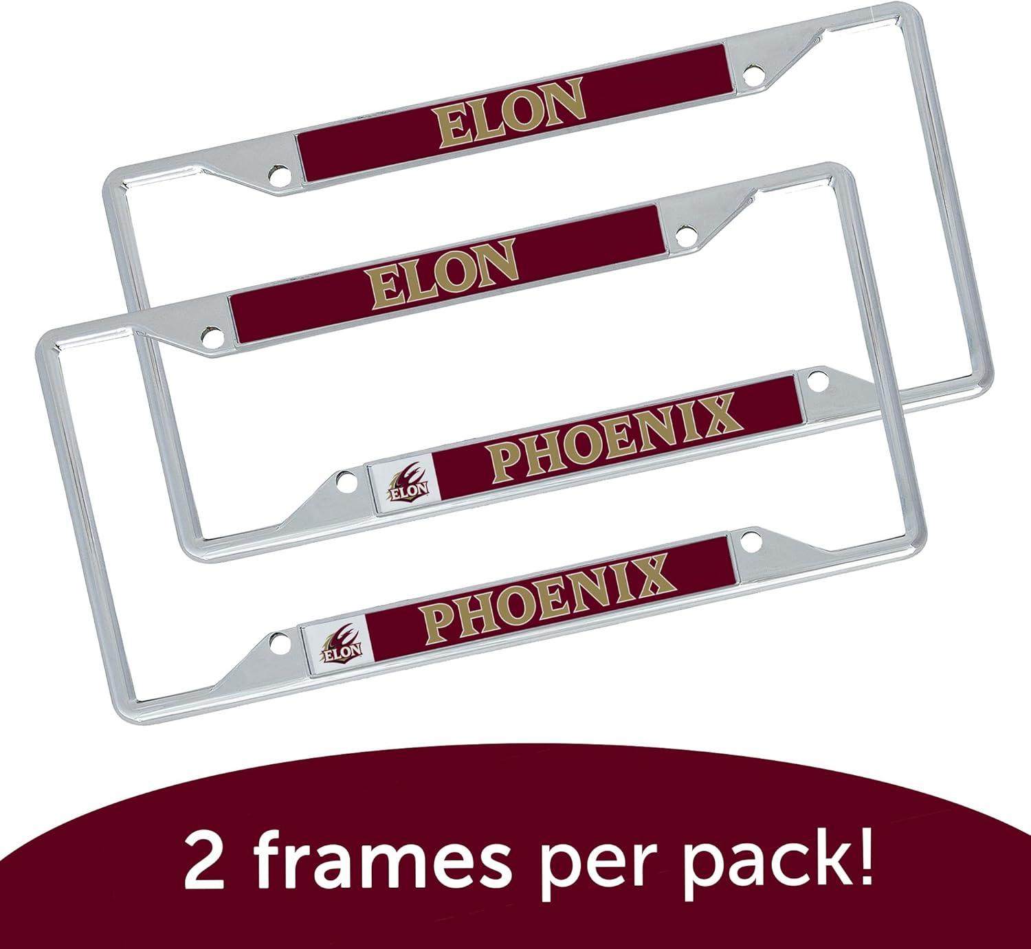 Desert Cactus Elon University License Plate Frame Car Tag Holder for Front or Back of Car Officially Licensed Metal (Mascot 2-Pack)