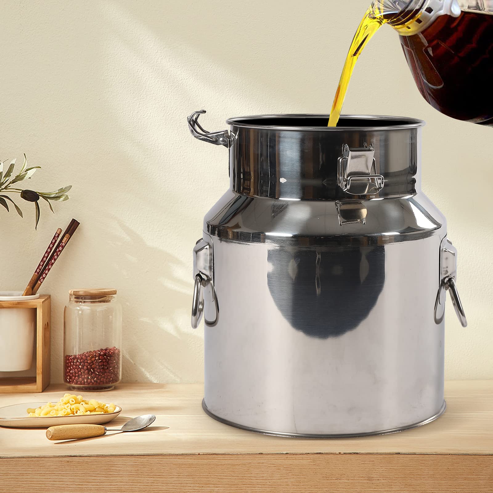 201 Edelstah - Jarra hermética para leche, tapa a prueba de fugas, recipiente de acero inoxidable con junta de silicona, depósito de leche con asa para vino, aceite, zumo (14 L)