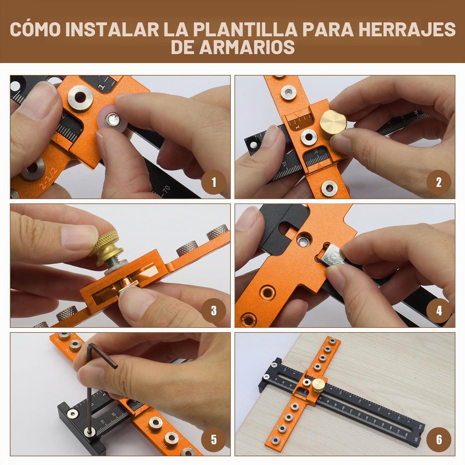 Plantilla de herrajes para gabinete, plantilla de manija de gabinete de aleación de aluminio ajustable, plantilla de taladro guía de herramienta con distancia de agujero de 64/96/128/160mm para