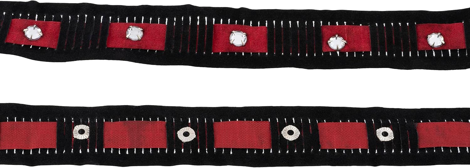 AERZETIX - C60605 – Ribbon Band Strip 2 m x 24 mm in Faux Leather and Fake Stones – Haberdashery Creative Hobby Skirts Decoration Sewing Ornament Art – Black and Red