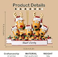 Vista 2 de Adornos de Navidad personalizados de ciervo, familia de 2, 3, 4, 5, 6, 7, 8 – Adorno de Navidad personalizable con nombre de reno, texto para árbol