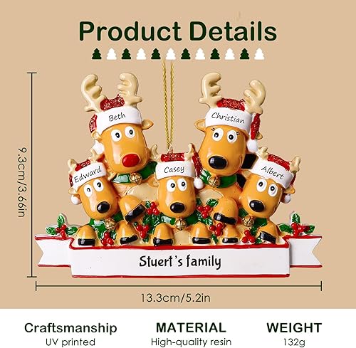 Miniatura 2 de Adornos de Navidad personalizados de ciervo, familia de 2, 3, 4, 5, 6, 7, 8  Adorno de Navidad personalizable con nombre de reno, texto para árbol