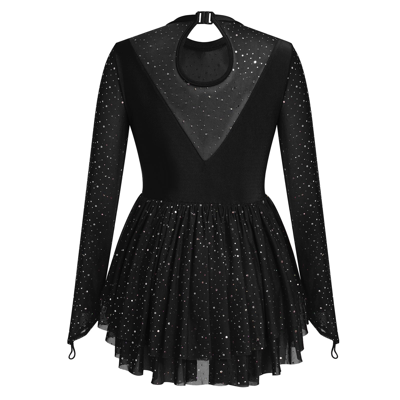 FYMNSI Vestido de patinaje artístico para mujer, lentejuelas, manga larga, ballet, gimnasia, leotardo, danza, tallas XS-XL