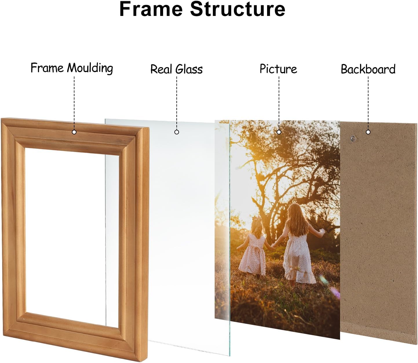 4x6 Double Hinged Picture Frame Folding Photo Frame Vertical and Horizontal in Distressed Farmhouse Wood Grain Pine Wood with Real Glass for Tabletop X3-MU-SH46