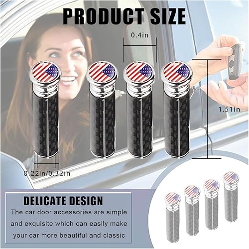 Miniatura 8 de 4 pomos de bloqueo de puerta de automóvil con bandera estadounidense, cubierta de pasador de puerta de automóvil de fibra de carbono, accesorios de