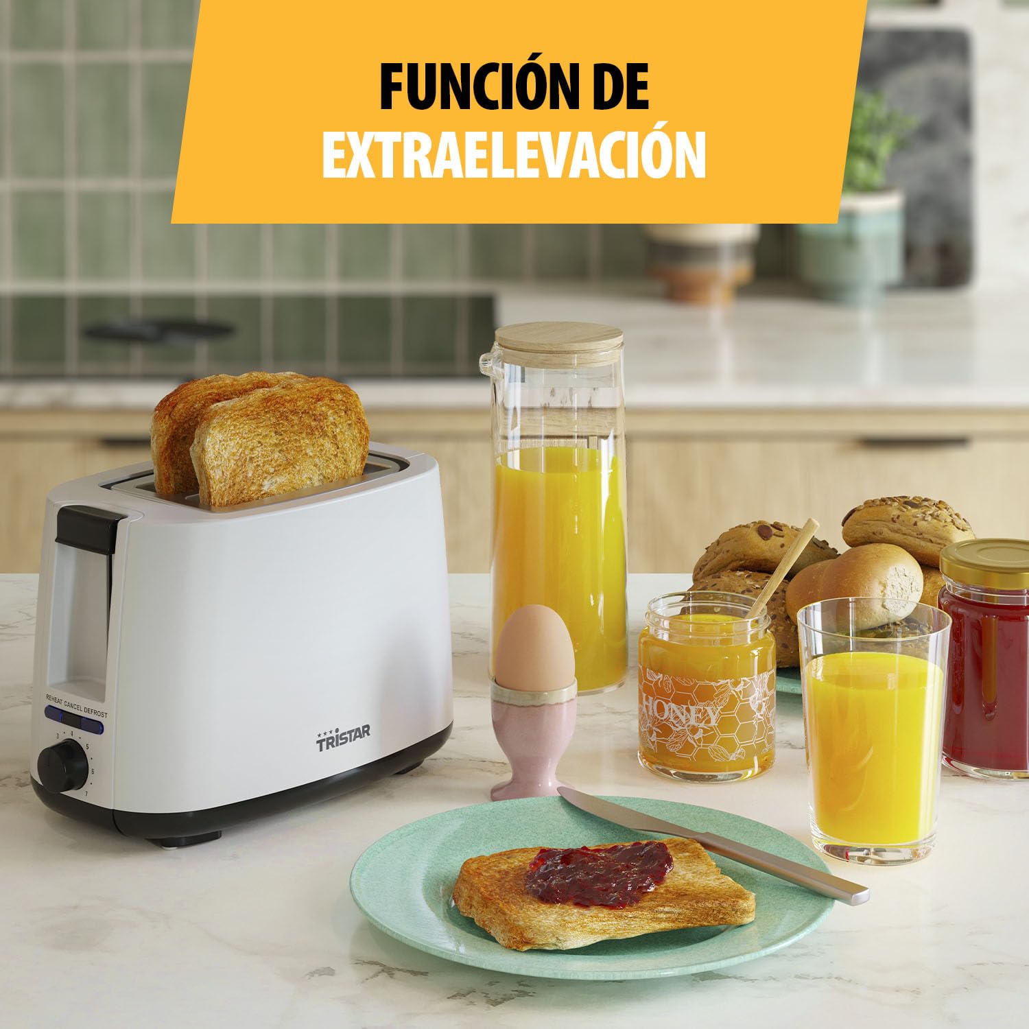 Tristar Tostadora, 2 ranuras, 7 niveles de tostado, accesorio para panecillos, funciones de descongelación, elevación, centrado y desconexión, blanco, BR-1055