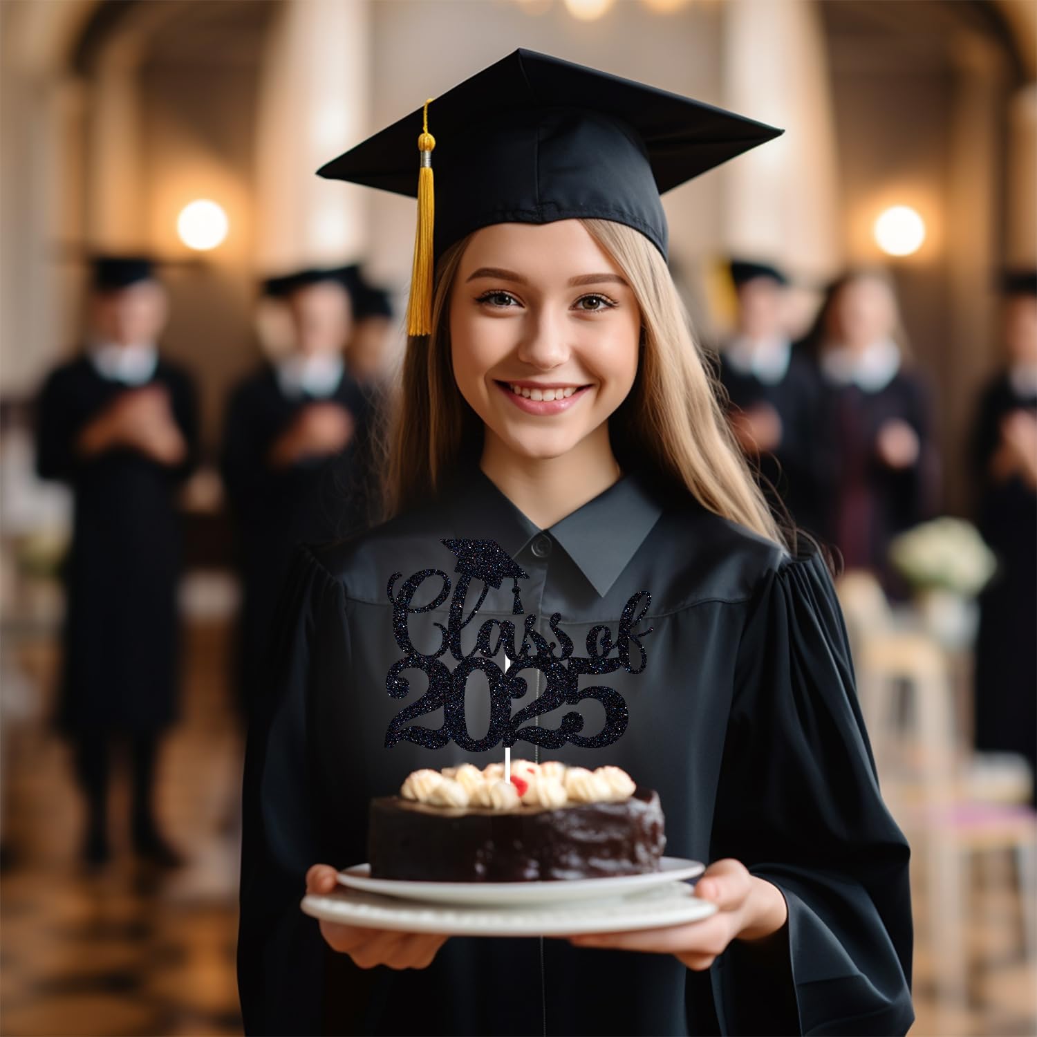 Black Glitter 'Class Of 2025' Cake Topper – Graduation Party Decor (6x8.7 Inches, Glitter Cardstock)