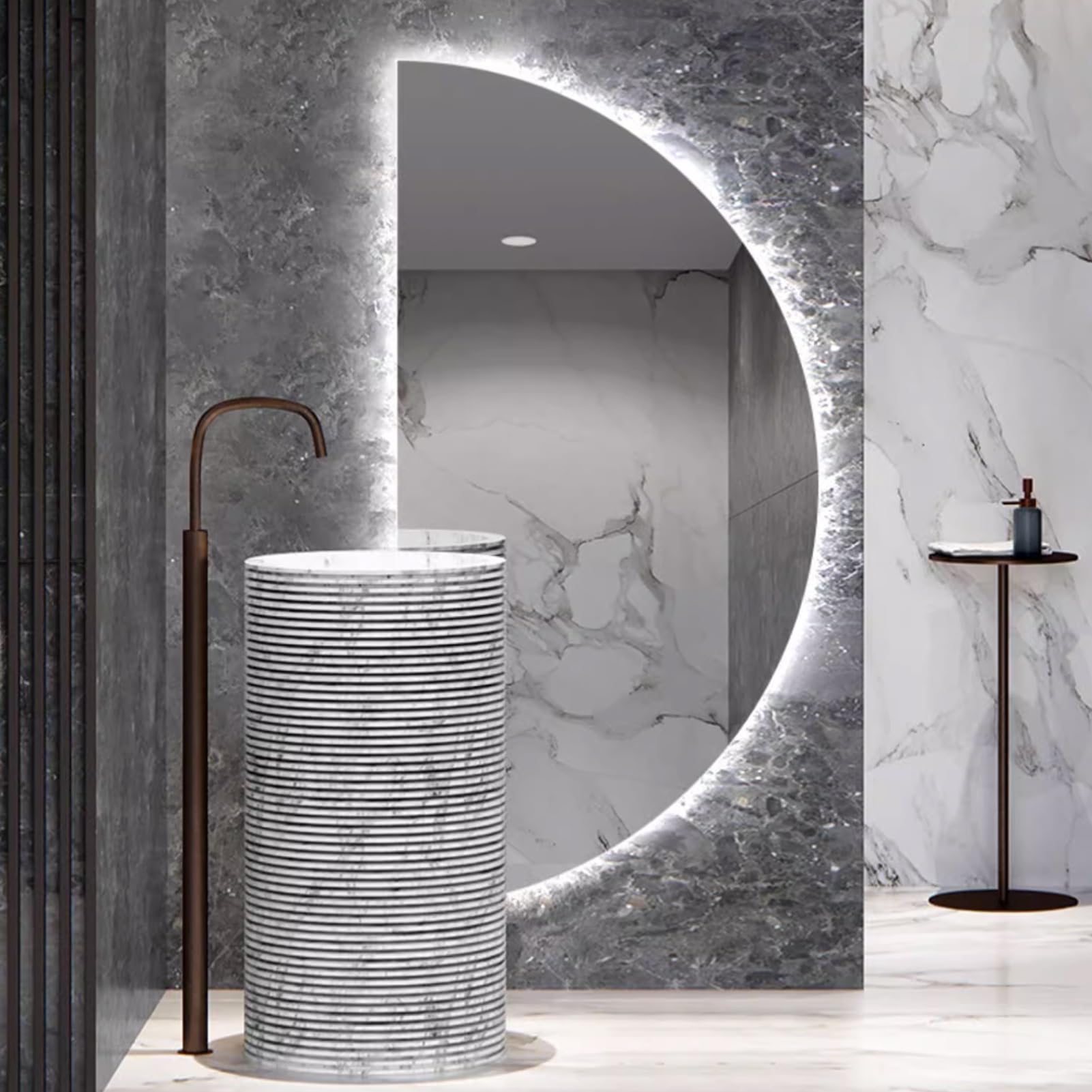 Miroir de courtoisie en demi-cercle lumineux pour coiffeuse moderne