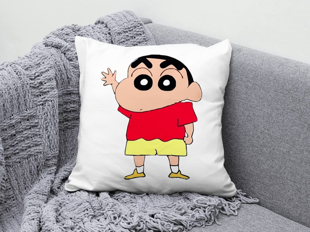 Shinchan Cushion Cartoon Pillow 12x12 with Filler for Kids Boys Satin White (Pack of 1)(NC-238)-image-4